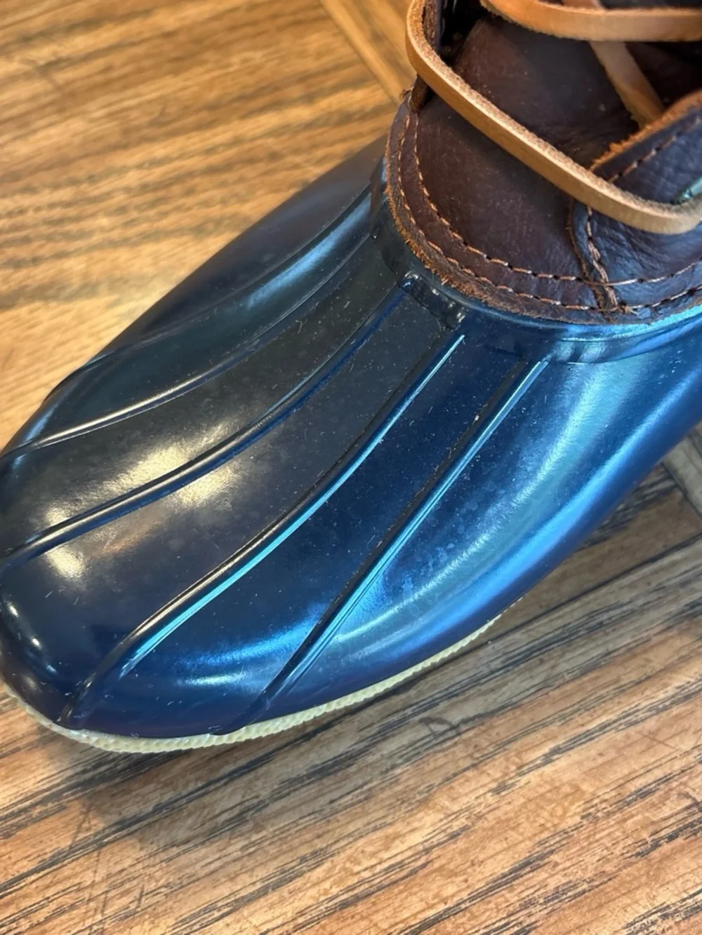 Sperry Navy Rubber & Brown Leather Kids Rain Boots